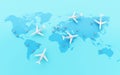 3d Airplanes flying around globe with map pointer. Royalty Free Stock Photo