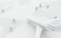 3d Airplanes flying around globe with map pointer. Royalty Free Stock Photo