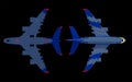 3d airplanes with their night lights on