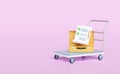 3d airport trolley yellow suitcase icon with warehouse trolley, clipboard, checklist, check, list, pencil isolated on pink