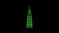3D Al Faisaliyah Tower on black background. Object consisting of green flickering particles. Science concept. Abstract Royalty Free Stock Photo