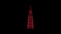 3D Al Faisaliyah Tower on black background. Object consisting of red flickering particles. Science concept. Abstract bg