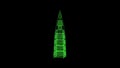 3D Al Faisaliyah Tower rotates on black background. Object consisting of green flickering particles 60 FPS. Science