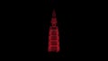 3D Al Faisaliyah Tower rotates on black background. Object consisting of red flickering particles 60 FPS. Science