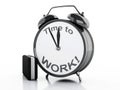 3d Alarm Clock with words time to work on its face. Royalty Free Stock Photo