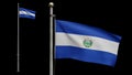3D Alpha channel Salvadorean flag waving on wind. Salvador banner blowing