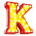 A 3D alphabet character of the letter K, rendered in a glowing light bulb font style. Royalty Free Stock Photo