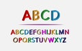 3D alphabet colorful font style. Fun Colored letters design isolated on a white  background. Back to school concept. Vector Royalty Free Stock Photo