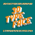 3D alphabet font. Simple three-dimensional effect geometric letters and numbers with shadow.