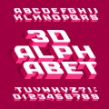 3D alphabet font. Three-dimensional effect letters, numbers and symbols with shadow. Royalty Free Stock Photo