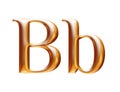 3d alphabet, letter b, Golden embossed font, 3d rendering