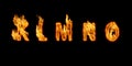 3d alphabet, letters made of fire on black background, KLMNO Royalty Free Stock Photo