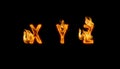 3d alphabet, letters made of fire on black background, XYZ Royalty Free Stock Photo