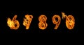 3d alphabet, numbers made of fire on black background, 67890 Royalty Free Stock Photo