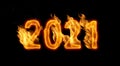2021, 3d alphabet, numbers made of Fire. 3d illustration Royalty Free Stock Photo
