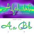 3D neon led alphabet font. Logo A letter, B letter with rounded shapes. Matte three-dimensional letters from the tube, rope green Royalty Free Stock Photo