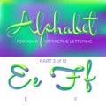 3D neon led alphabet font. Logo E letter, F letter with rounded shapes. Matte three-dimensional letters from the tube, rope green