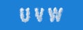 3d alphabet, u v w, uppercase letters made of clouds, 3d rendering, smoke
