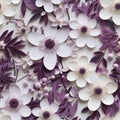 Purple And White Paper Flowers On A Detailed Foliage Background