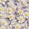 Intricate 3d Flower Texture With Origami Designs - White, Yellow, Purple