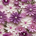 Elaborate Detail Paper Flower Background With Yellow, Purple, And White Flowers