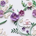 Handmade Paper Flowers And Leaves Art On White Background