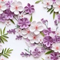 Elaborate Paper Floral Motifs: Purple And Pink Flowers On White Background Royalty Free Stock Photo