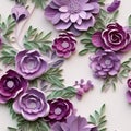 Purple Paper Flowers Arrangement On White Background