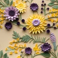 Colorful Paper Flower Arrangements With Purple Leaves Royalty Free Stock Photo