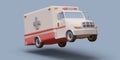 3D ambulance on blue background. Emergency, urgent. Vehicle speeds towards patient Royalty Free Stock Photo