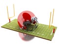 3d American Football field with red helmet.