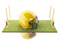 3d American Football field with yellow helmet.