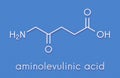 D-aminolevulinic acid ALA drug molecule. Used in diagnosis and treatment photodynamic therapy of cancer. Skeletal formula.