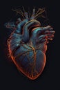 3d anatomical human heart with venous system. Medicine concept. Image is generated with the use of an AI. Dark blue cardiac organ