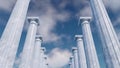 3D ancient columns colonnade against cloudy sky