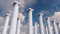 3D ancient columns in a row against cloudy sky