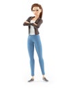 3d angry cartoon woman arms crossed