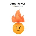 3d angry face and flame icon. Vector illustration of an angry face and burning flame overhead with trendy and bright color