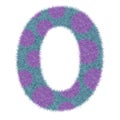 3D Animal Fur Blue color with Purple Polka dots Number 0 Zero, decorative character element isolated in white background.