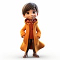 Realistic 3d Render Of Cartoon Child In Orange Coat