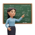 3D Animated Female Teacher Explaining Complex Mathematical Equations on a Chalkboard Royalty Free Stock Photo