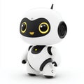 A 3D animated robot against a spotless white background, displaying a friendly and futuristic design with full depth of