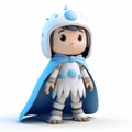 Adorable Cartoon Boy In Blue And White Cape - Detailed 3d Render