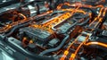 3D animation of electric automobile battery internals, , Generative Ai