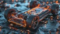 3D animation of electric automobile battery internals, , Generative Ai Royalty Free Stock Photo