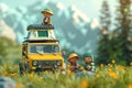 3D Animation joyful spring camping adventure with children