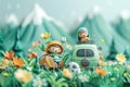 3D Animation joyful spring camping adventure with children