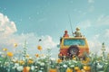 3D Animation joyful spring camping adventure with children