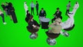 3D animation of a negotiation between Europeans and Arabs sitting around a table talking in a restau