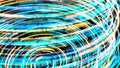 3D animation of twisting digital spiral of neon stripes. Animation. Vivid animation with colorful striped spiral with 3D